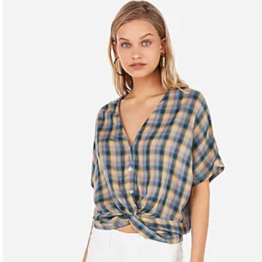 V-Neck Twist Front Banded Bottom Blouse